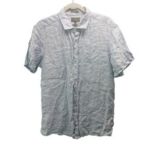 Rodd & Gunn Mens Large Blue Geometric Print Short Sleeve Linen Button Down Shirt